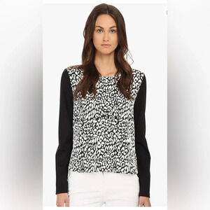 Kate Spade New York Leopard Jacquard Panel Top Career Black/White Size Medium